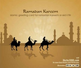 Mosque with camels background vector design