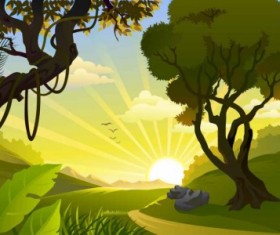 Cartoon landscape background vector graphics