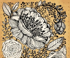 Retro hand drawning flowers background vector