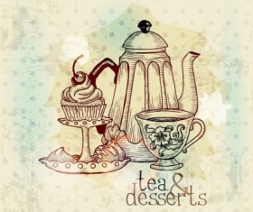 Vintage with retro tea hand drawning vector