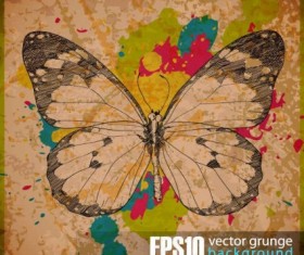Vintage ink stains butterfly vector art background
