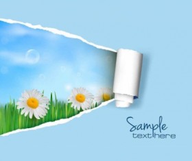Ripped open paper with flower background vector