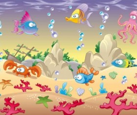 Cartoon marine animals background vectors 01