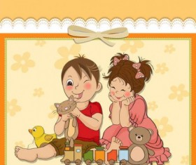 Cute cartoon style children card design vector 03