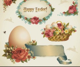 Vintage happy easter design elements shiny vector