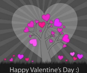 Tree with pink hearts background vector