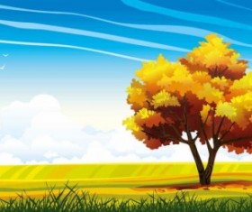 Cartoon natural landscapes beautiful vector 01