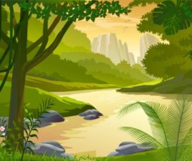 Cartoon natural landscapes beautiful vector 05
