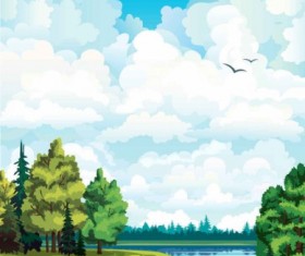 Natural cartoon landscapes background vector 01