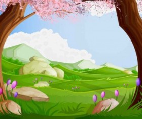 Natural cartoon landscapes background vector 02