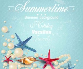 Seashells with pearl summer backgrounds vector 01