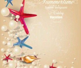 Seashells with pearl summer backgrounds vector 02