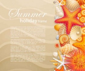 Seashells starfish with summer backgrounds vector 01