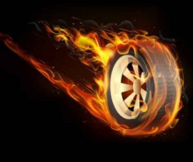 Tires with flame background vector