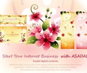 Cute bright floral cards set vector