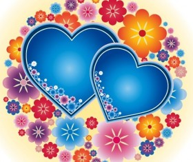 Cute blue heart and flower background vector