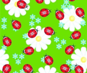 Cute Ladybug flowers continuous pattern vector