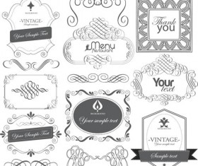 Black Labels with ornaments vintage vectors 01