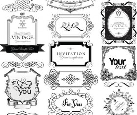 Black Labels with ornaments vintage vectors 02