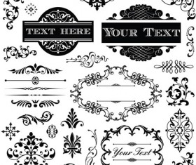 Black Labels with ornaments vintage vectors 04