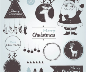 Christmas labels with baubles vintage vector