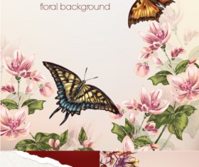 Romantic spring floral with butterflies background vector