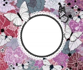 Butterfly flower background set vector