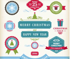 christmas stickers Free vector