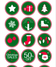 Round green christmas icons vector