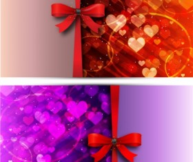 Red bow love cards vector set