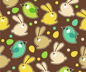 Cute rabbits with birds seamless pattern vector