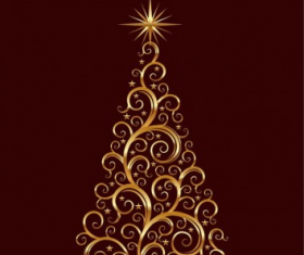 Golden Floral Christmas Tree Vector Graphic