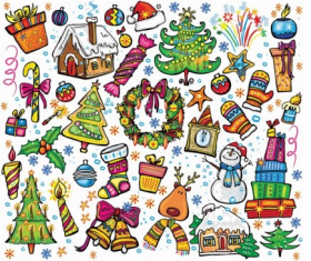 Cartoon christmas element vector set
