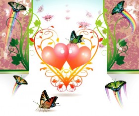 Butterflies with heart background vectors material