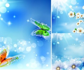 Sunlight with flower with butterflies background vector