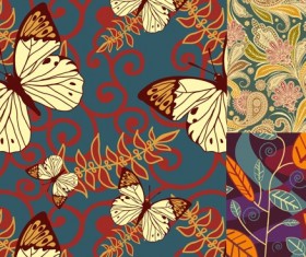 Hand drawn leaves butterfly background vector