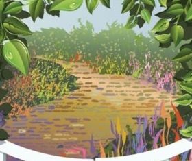 path and plant beautiful field vector