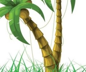 Coconut trees and green grass set vector