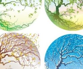 Crystal ball in four seasons trees vectors graphics