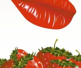 Red lips and strawberry vector
