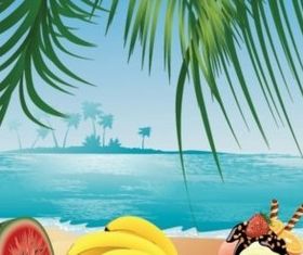 fruit and beach scenery vector