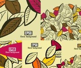 Different hand-painted leaves background vector design