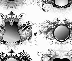 Black floral with Grunge Labels vector