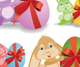 Rabbits with Easter Eggs set vector