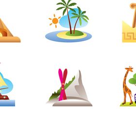 Colored Travel Icons 2 vectors set