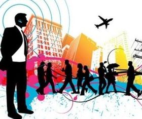 Around city professional men and women creative vector