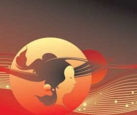 girl picture and dynamic lines vectors material