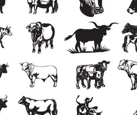 Cows and Bulls silhouette 1 vector