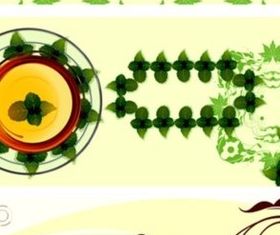 Fresh leaves and transparent cup background vector