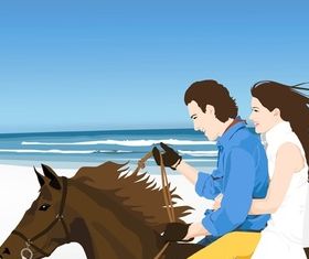 Horse Riders on Beach shiny vector